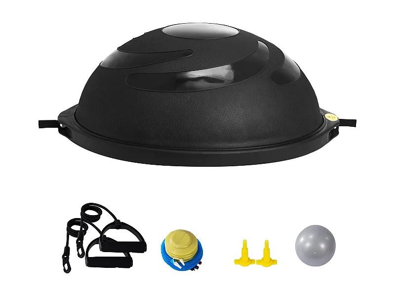 Ballons d'Exercice SucceBuy, Demi-Ballon d'Exercice d'Entraînement, 66 cm, Capacité de 680 kg, avec Bandes de Résistance et Pompe à Pied, Noir