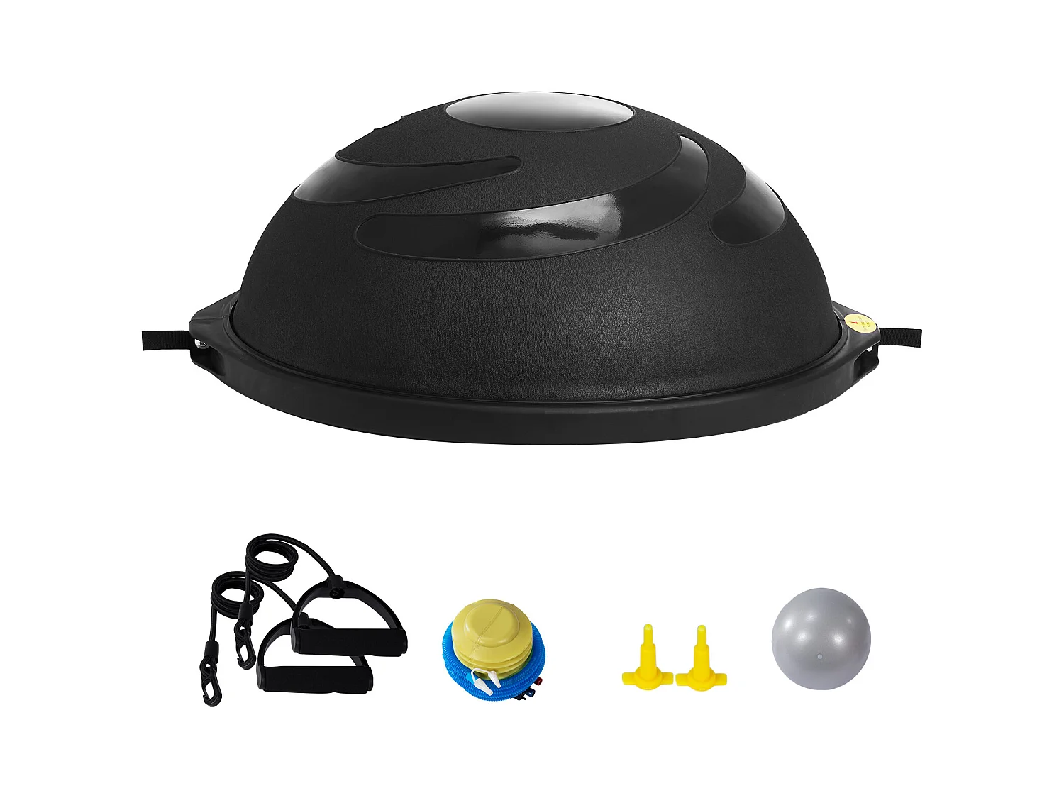 Übungsluftballons SucceBuy, Halbballon für Übungen und Training, 66 cm, Tragfähigkeit von 680 kg, mit Widerstandsbandern und Fußpumpe, Schwarz