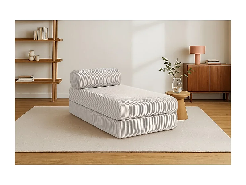 Méridienne modulable et convertible - Velours côtelé - Blanc