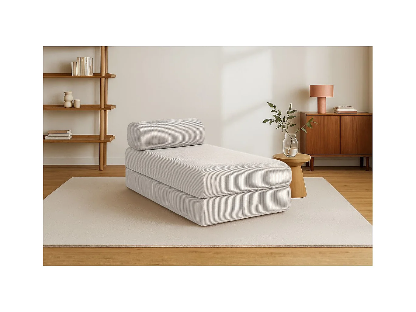 Méridienne modulable et convertible - Velours côtelé - Blanc