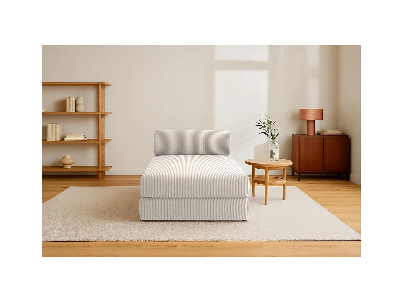 Méridienne modulable et convertible - Velours côtelé - Blanc