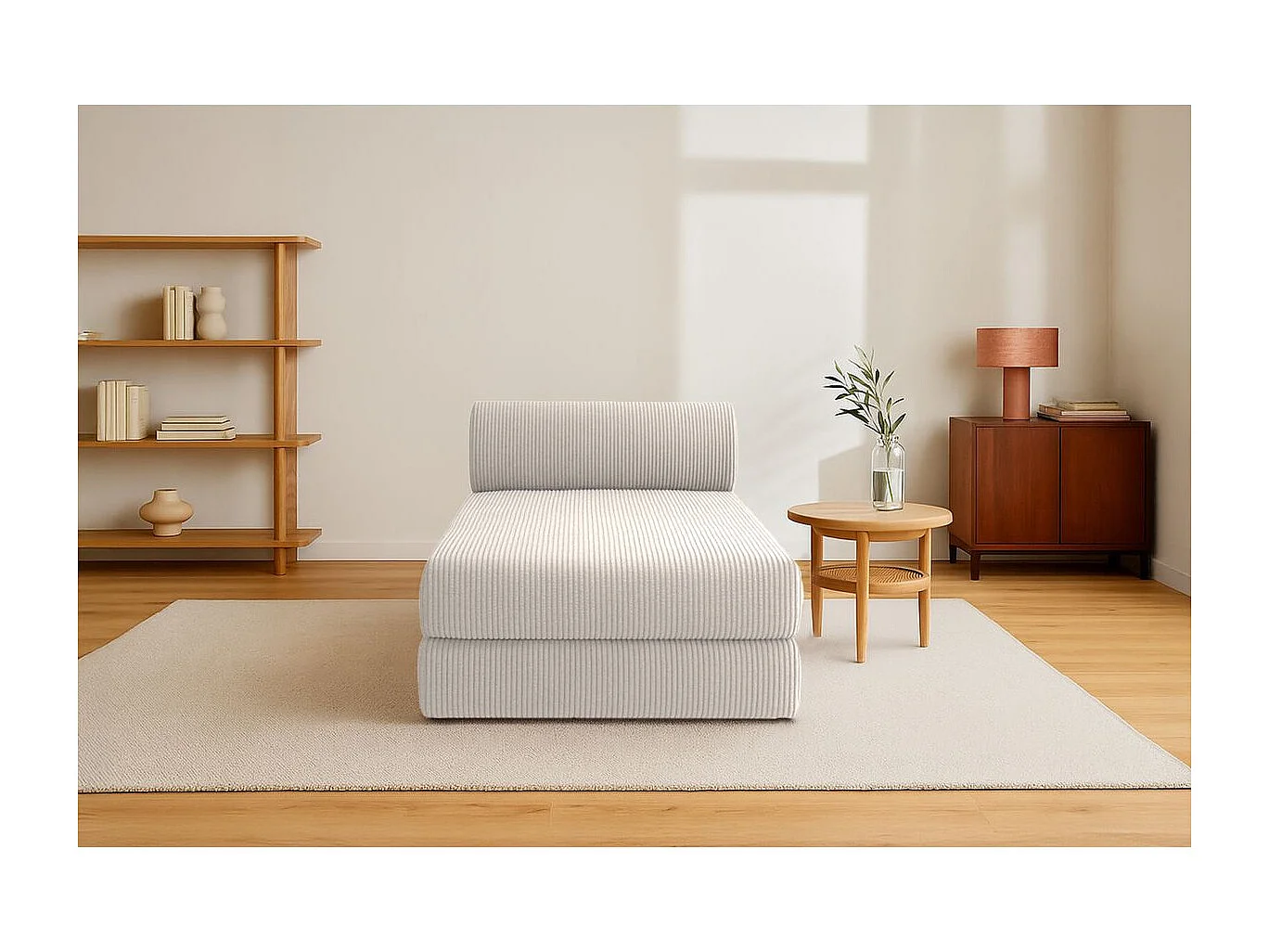 Méridienne modulable et convertible - Velours côtelé - Blanc