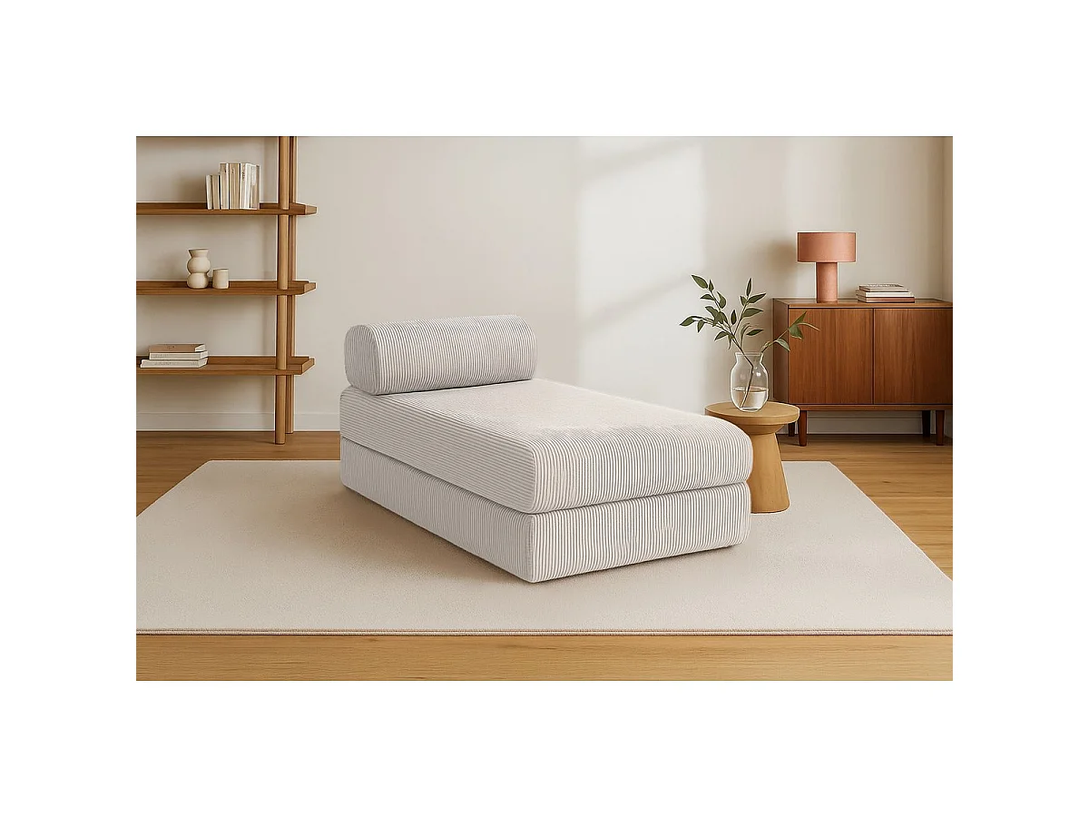 Méridienne modulable et convertible - Velours côtelé - Blanc