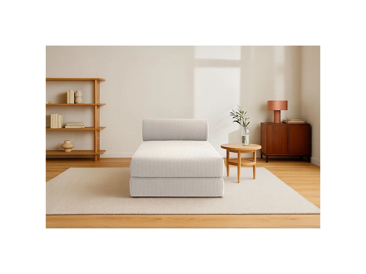 Méridienne modulable et convertible - Velours côtelé - Blanc