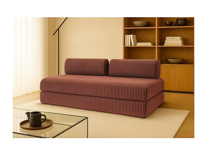 Canapé droit modulable et convertible 3 places - Velours côtelé XL - Terracotta