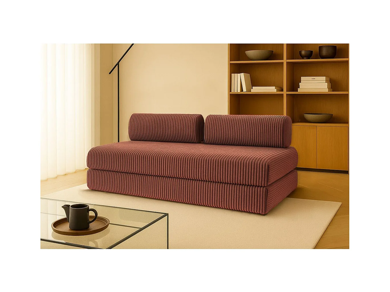 Canapé droit modulable et convertible 3 places - Velours côtelé XL - Terracotta