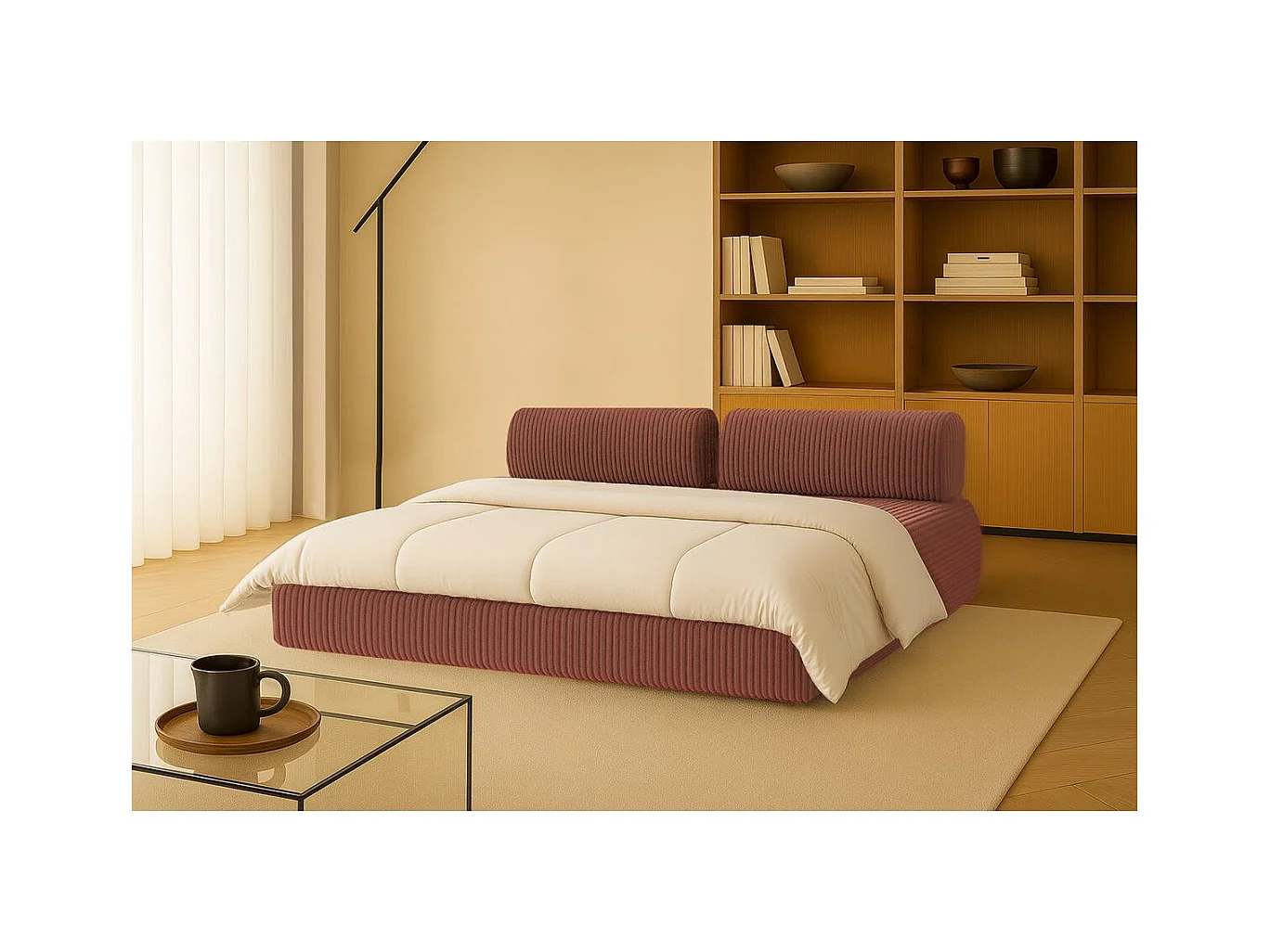 Canapé droit modulable et convertible 3 places - Velours côtelé XL - Terracotta