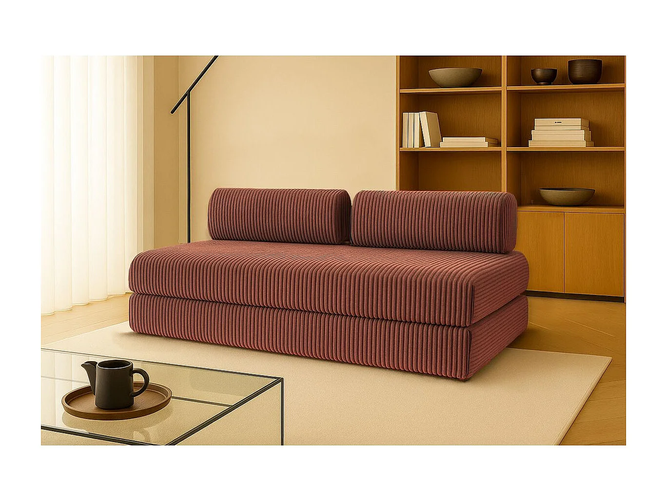 Canapé droit modulable et convertible 3 places - Velours côtelé XL - Terracotta