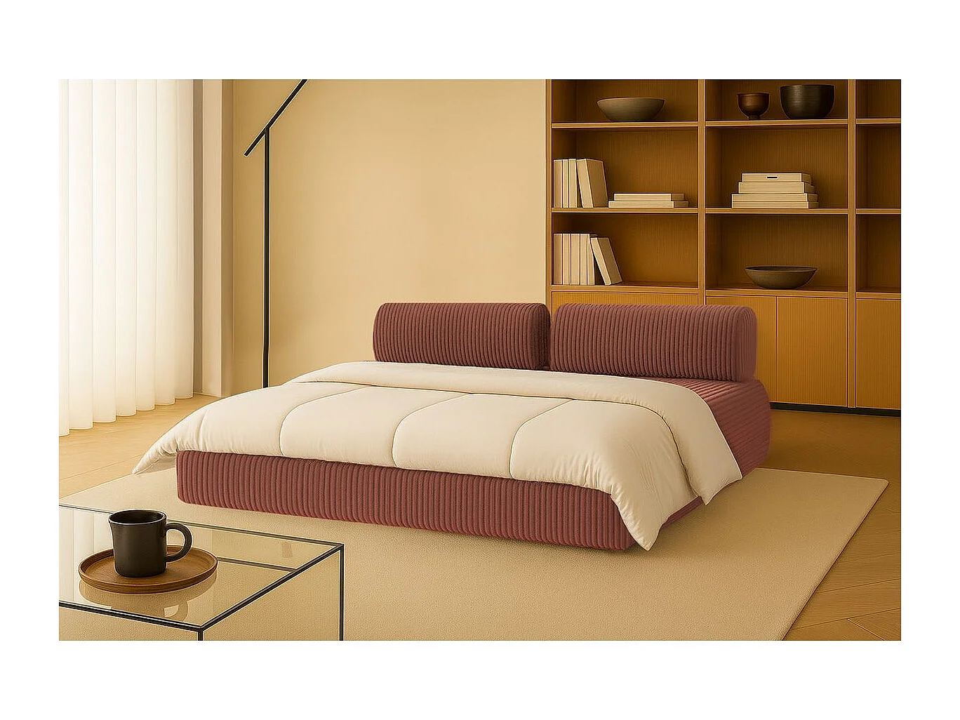 Canapé droit modulable et convertible 3 places - Velours côtelé XL - Terracotta