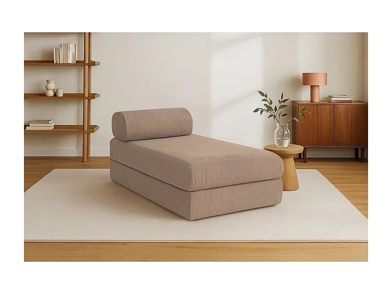 Méridienne modulable et convertible - Velours côtelé - Taupe