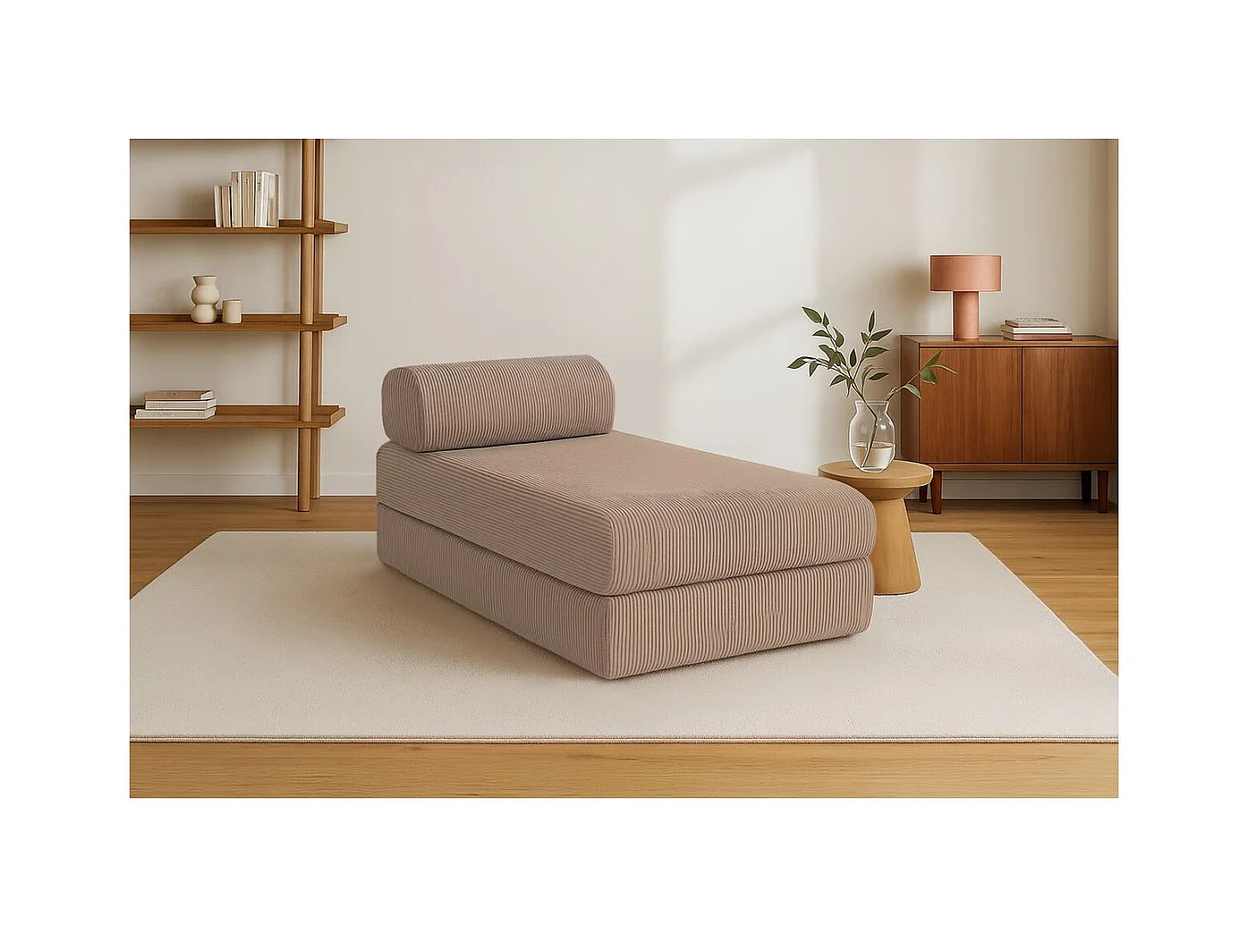 Méridienne modulable et convertible - Velours côtelé - Taupe