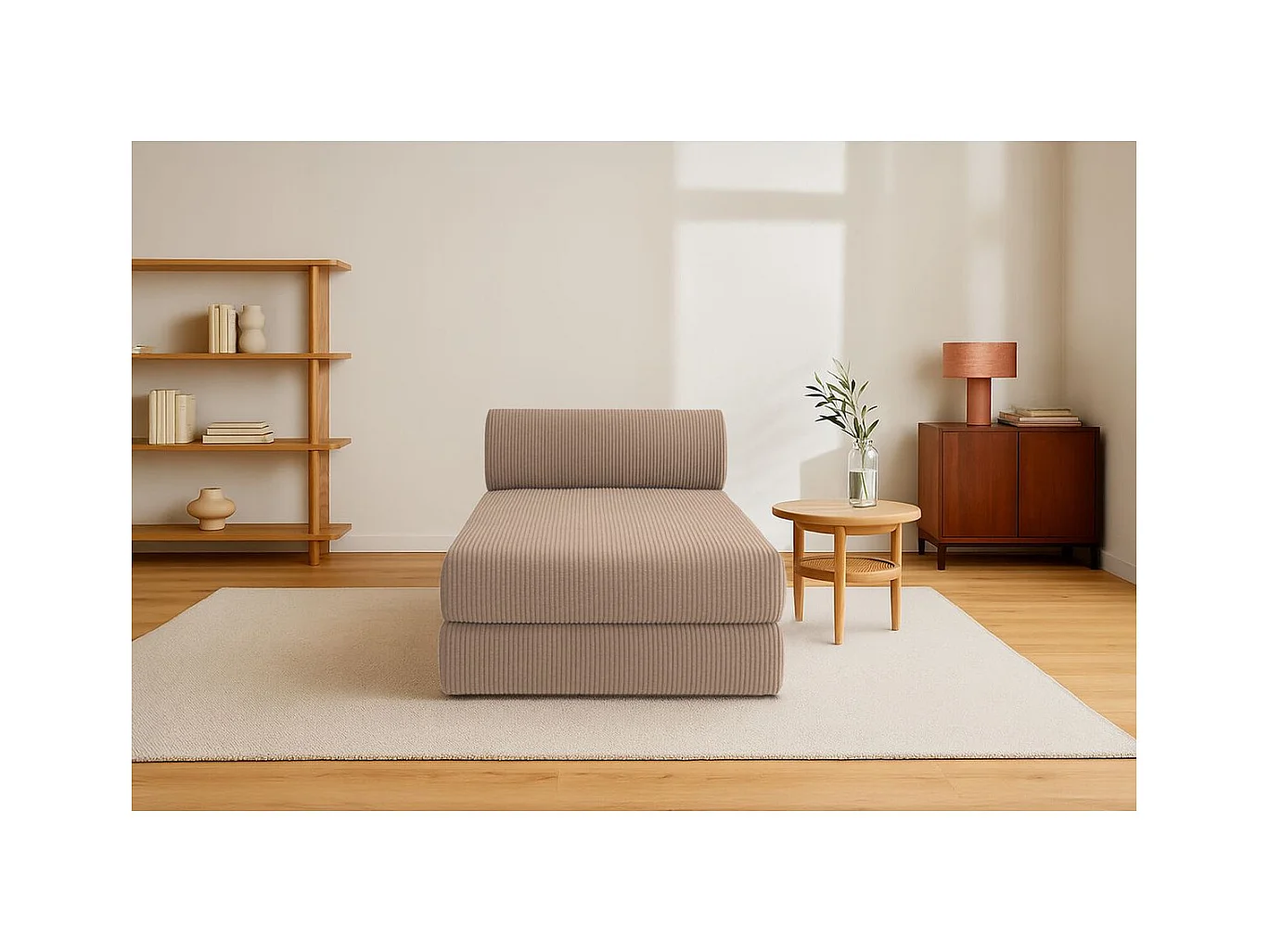 Méridienne modulable et convertible - Velours côtelé - Taupe