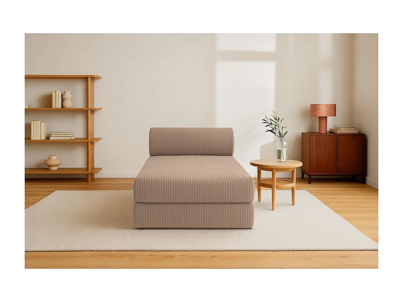 Méridienne modulable et convertible - Velours côtelé - Taupe