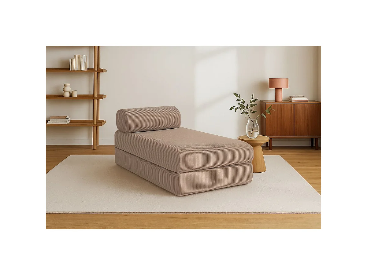 Méridienne modulable et convertible - Velours côtelé - Taupe