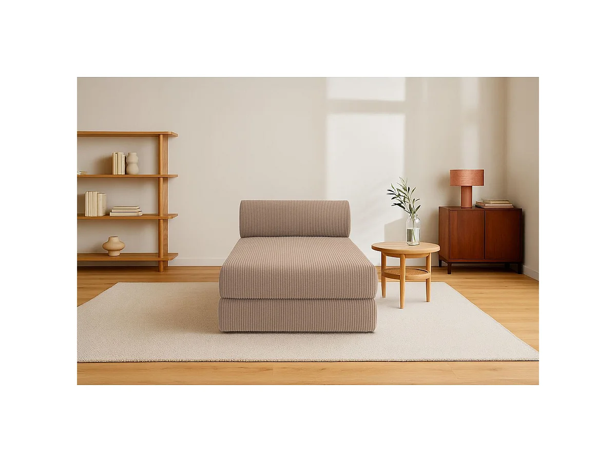 Méridienne modulable et convertible - Velours côtelé - Taupe