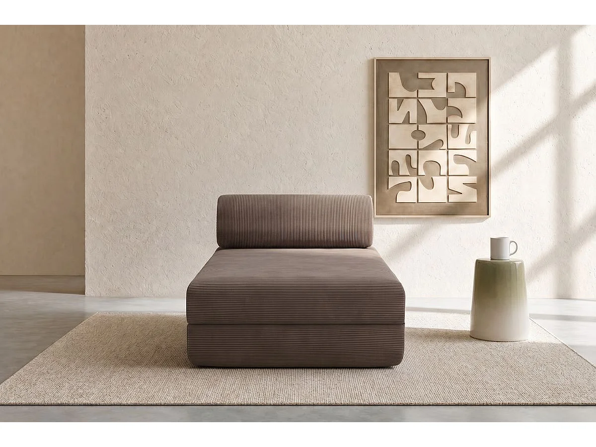 Méridienne modulable et convertible - Velours côtelé - Taupe