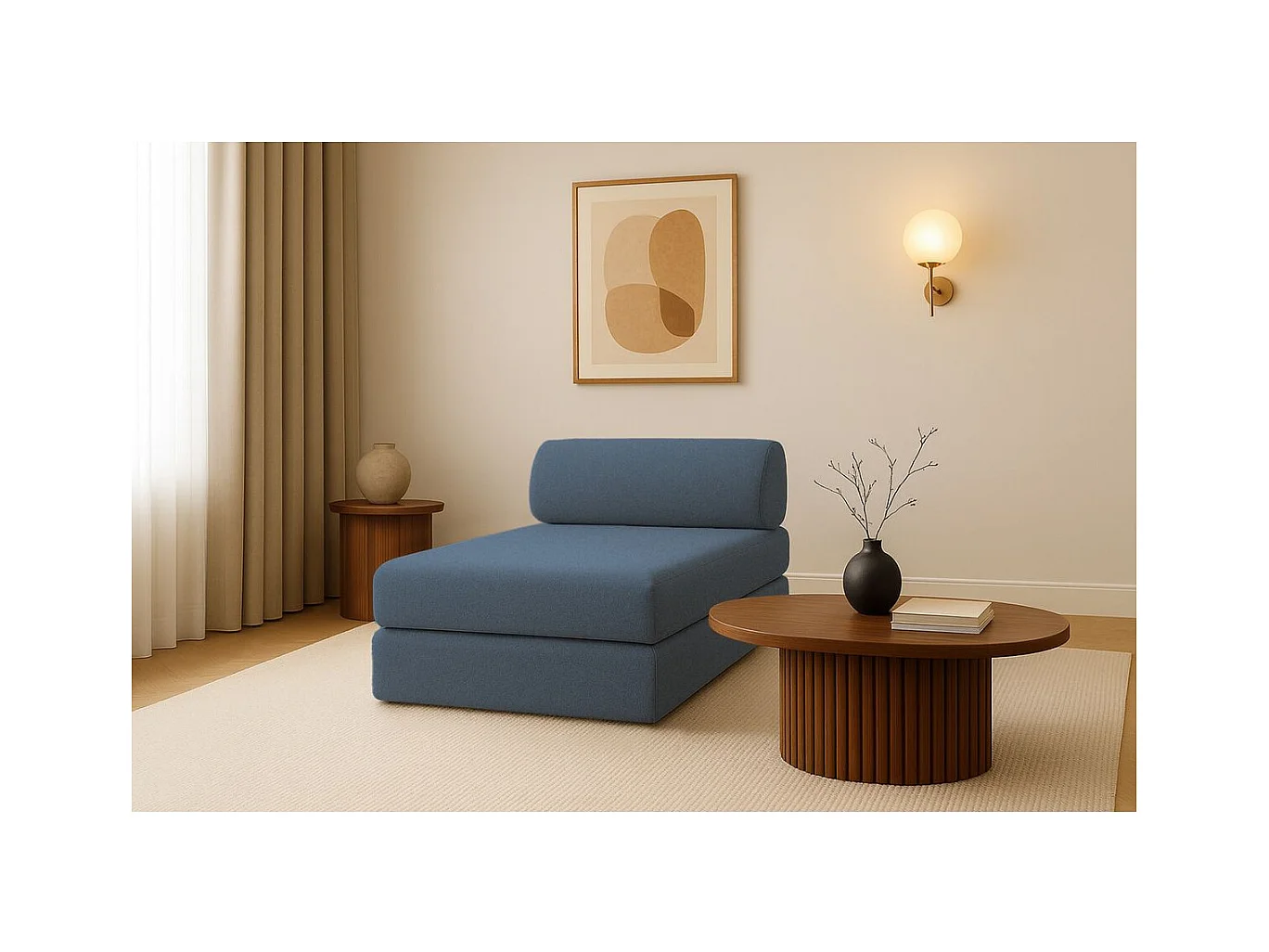 Méridienne modulable et convertible - Tissu lisse - Bleu