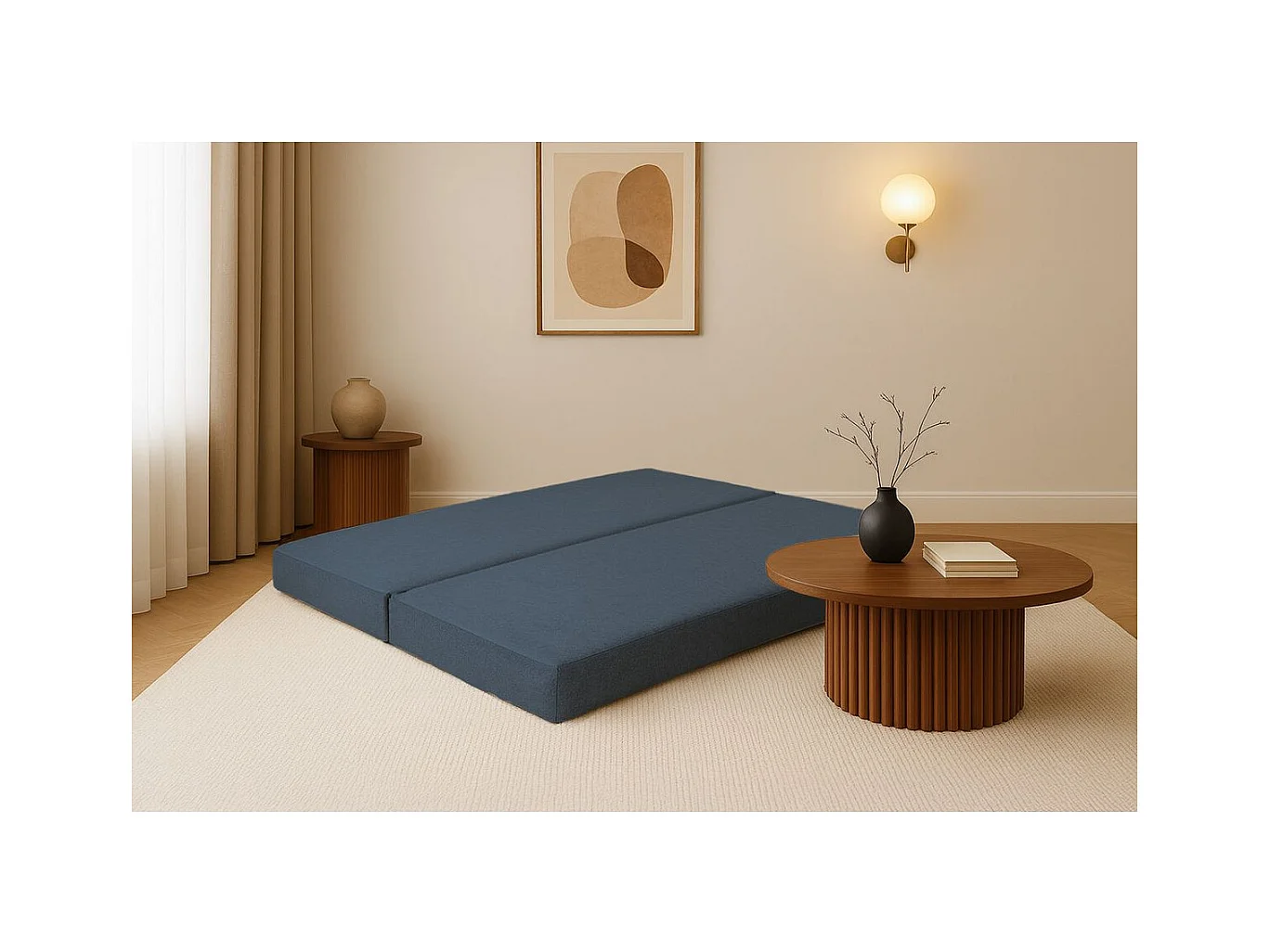 Méridienne modulable et convertible - Tissu lisse - Bleu