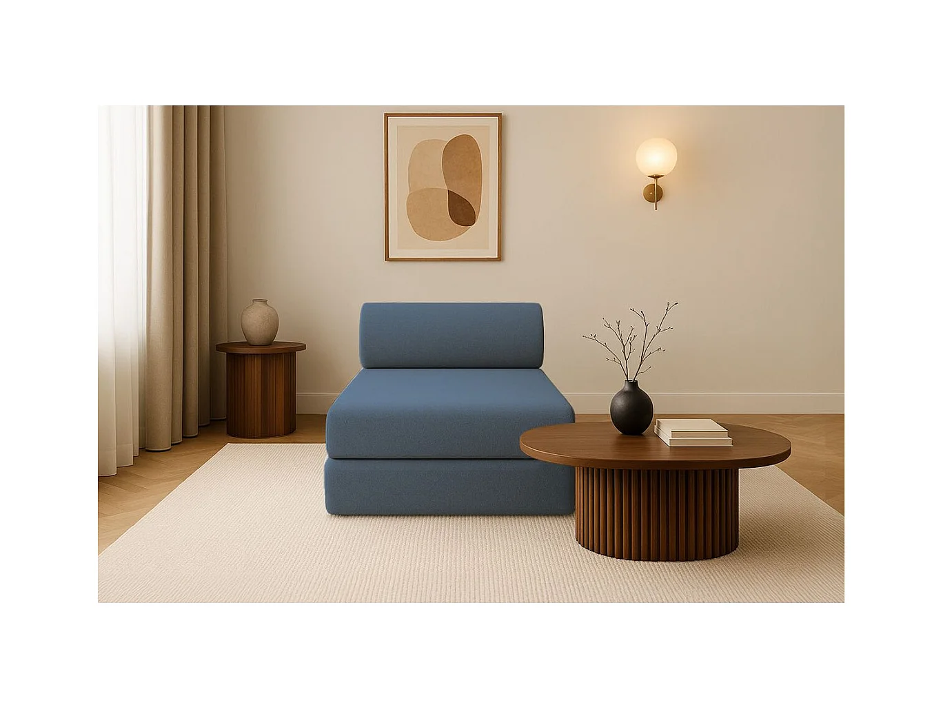 Méridienne modulable et convertible - Tissu lisse - Bleu