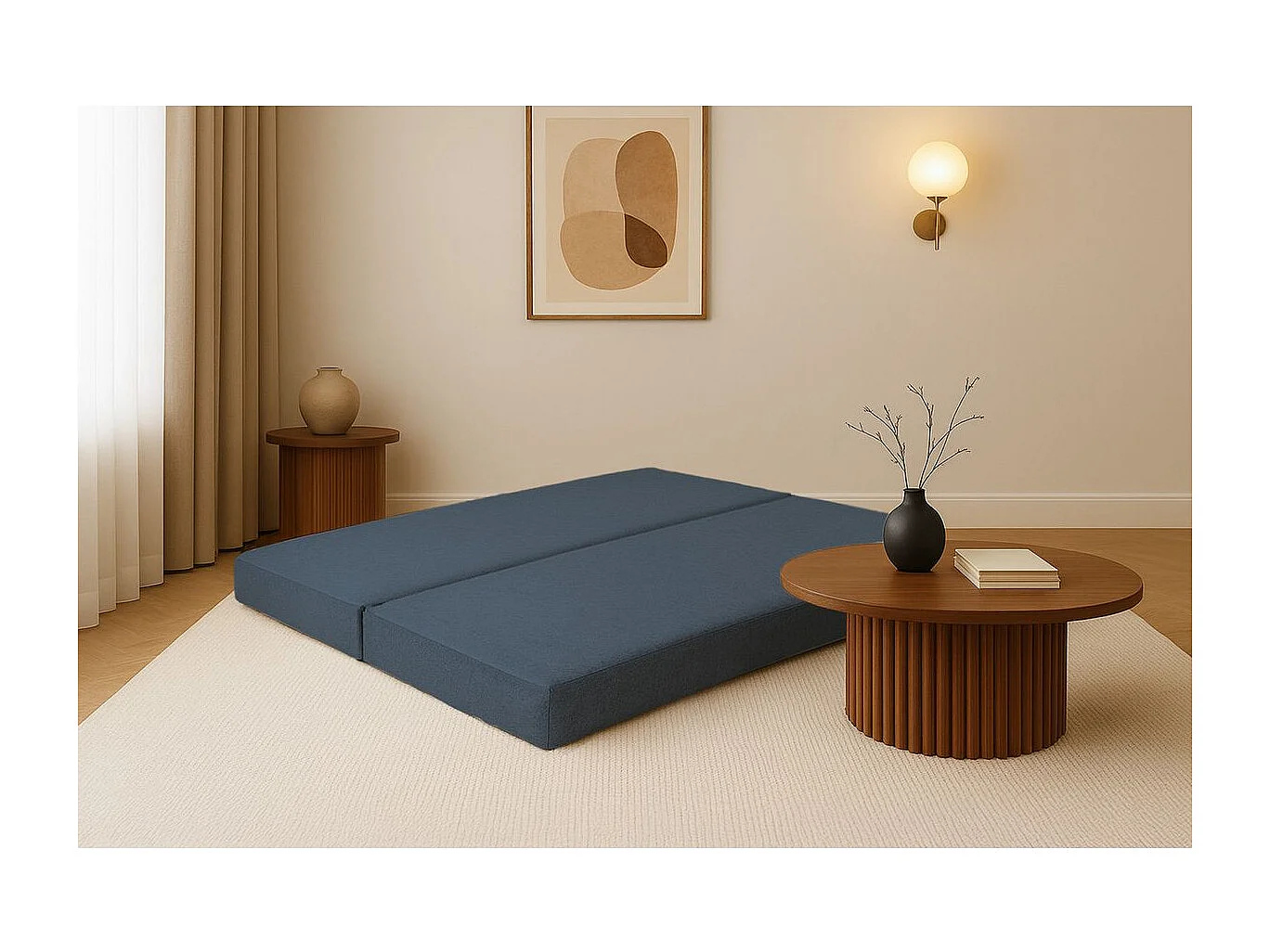 Méridienne modulable et convertible - Tissu lisse - Bleu