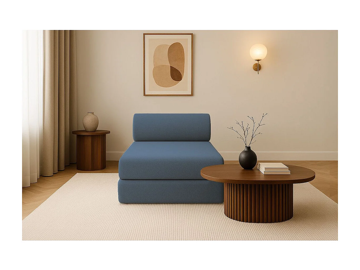 Méridienne modulable et convertible - Tissu lisse - Bleu