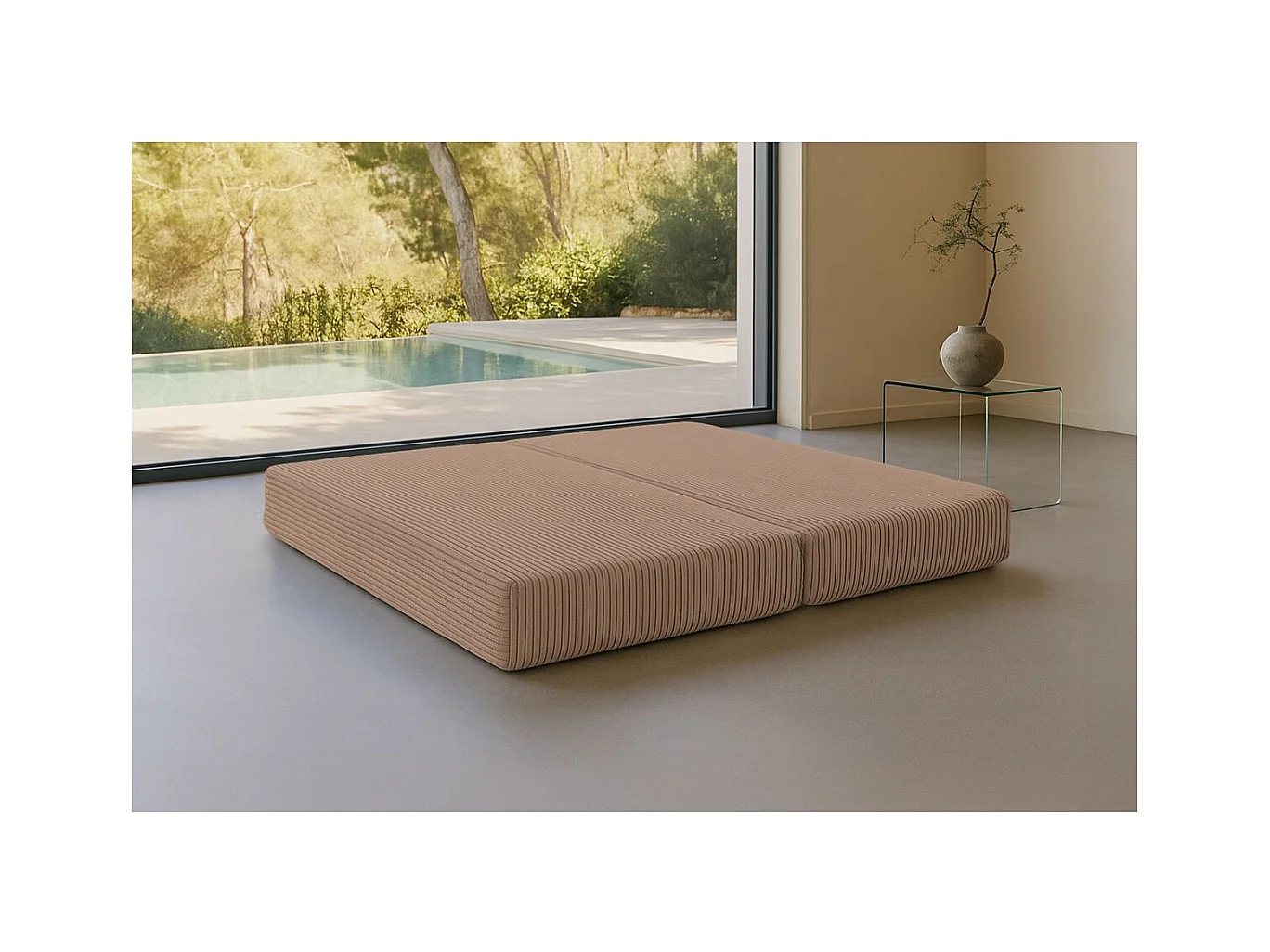 Méridienne modulable et convertible - Velours côtelé XL - Marron