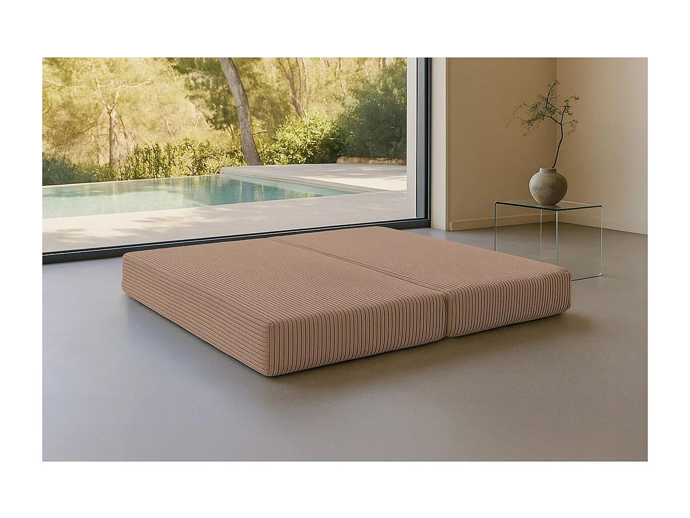 Méridienne modulable et convertible - Velours côtelé XL - Marron