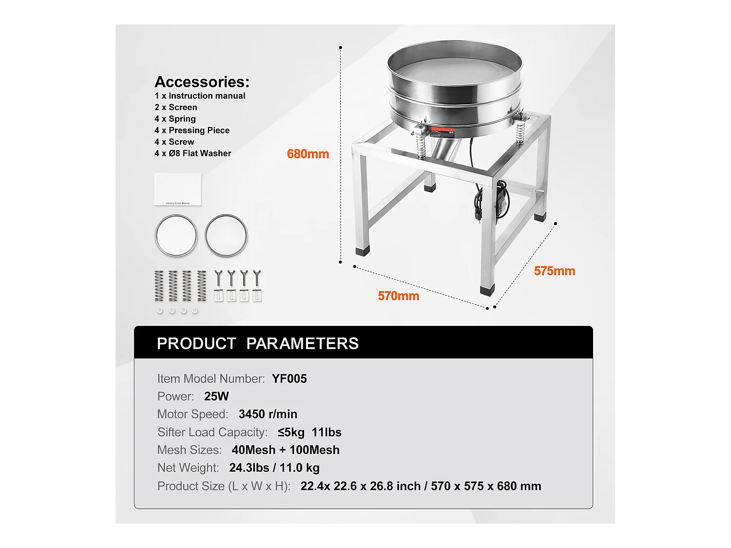 Tamis à Farine SucceBuy Machine de Tamisage Vibrante Électrique, Équipée d'un Tamiseur Automatique à Mailles 40 + 100