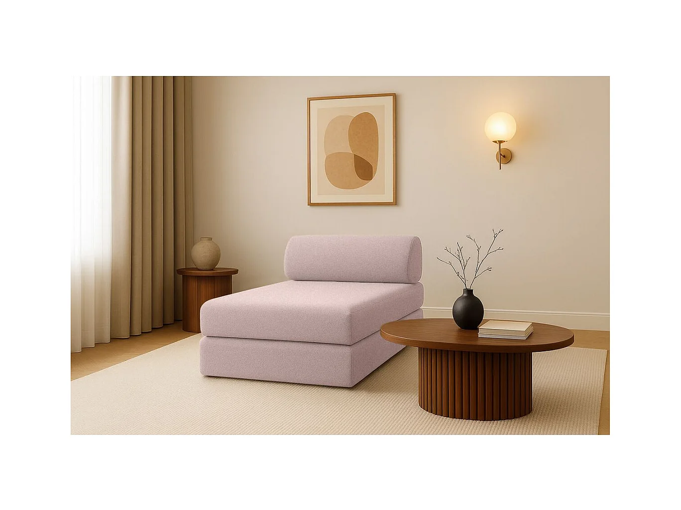 Méridienne modulable et convertible - Tissu lisse - Rose