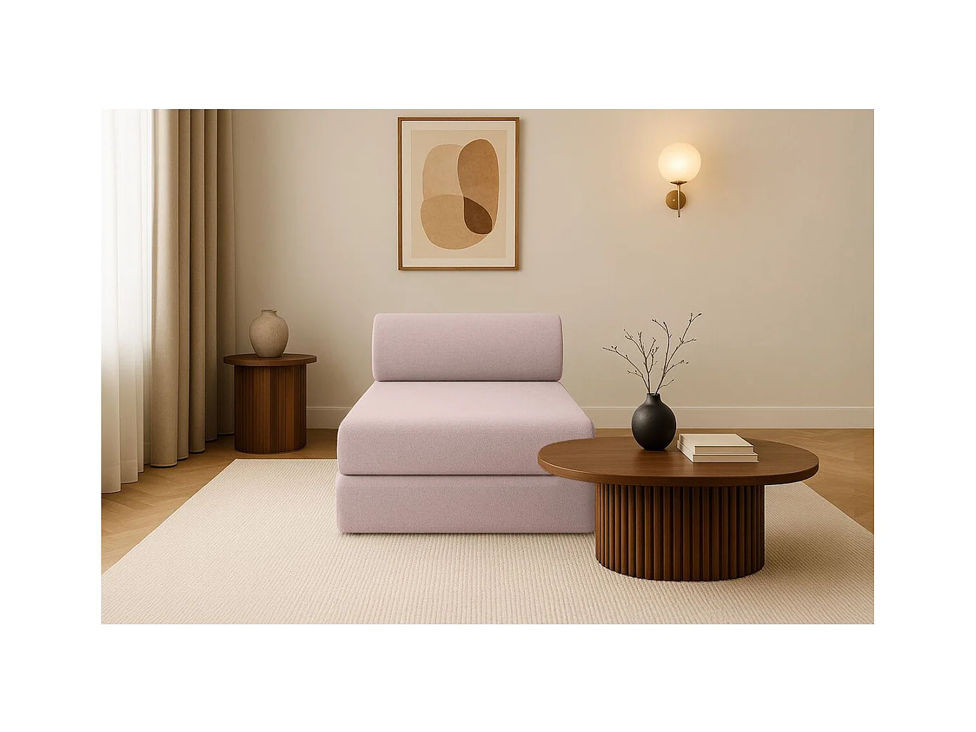 Méridienne modulable et convertible - Tissu lisse - Rose