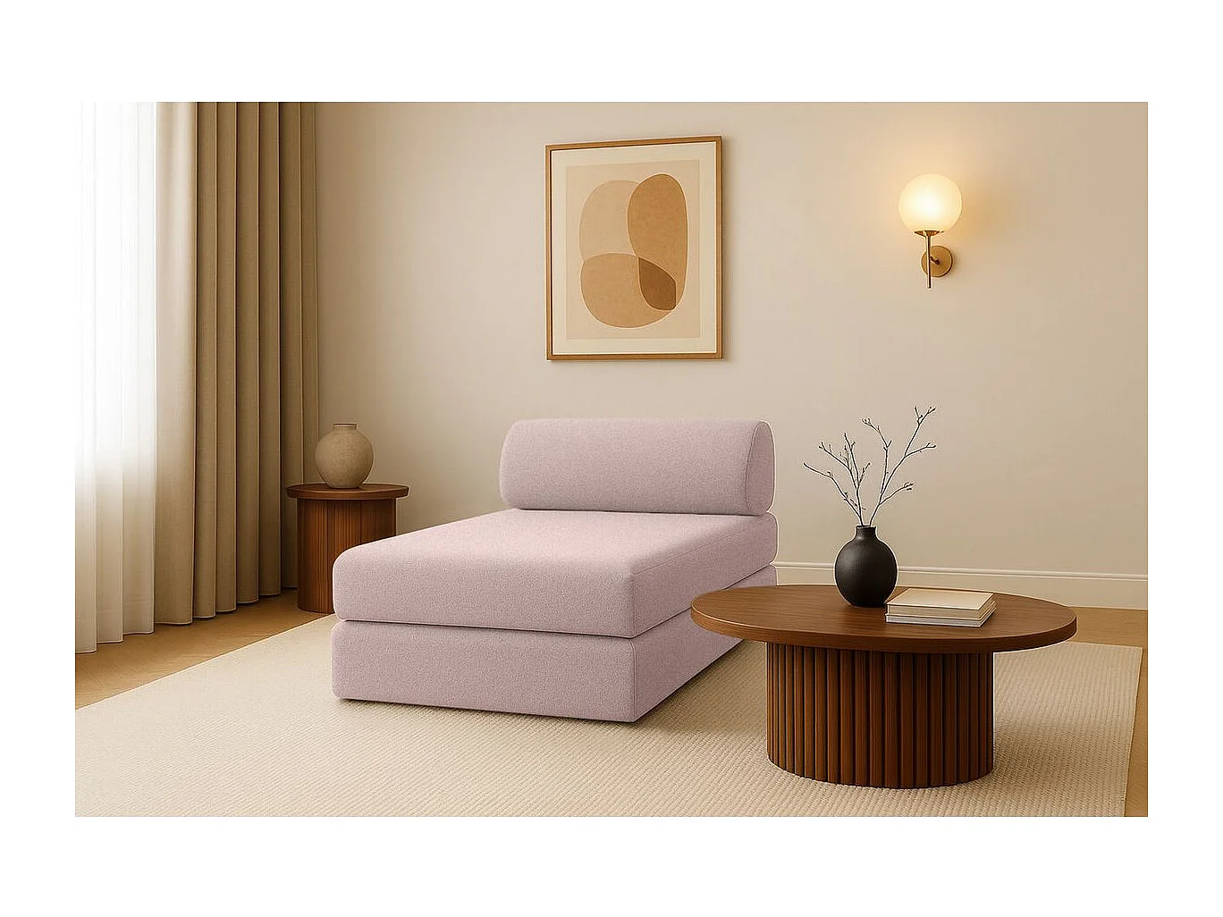 Méridienne modulable et convertible - Tissu lisse - Rose