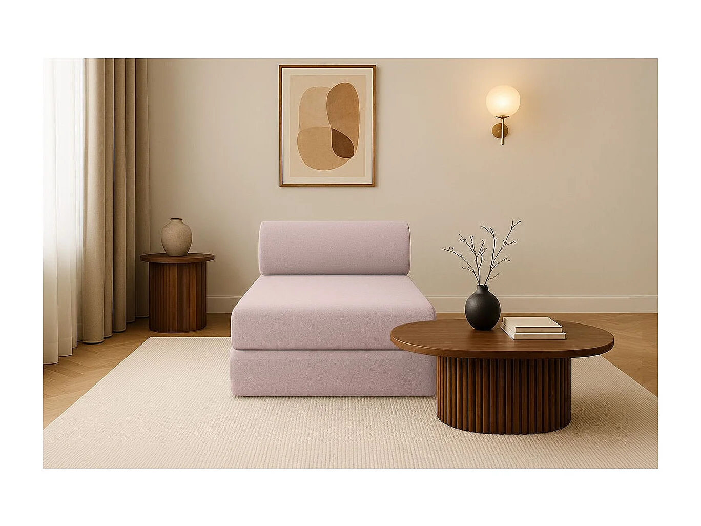 Méridienne modulable et convertible - Tissu lisse - Rose