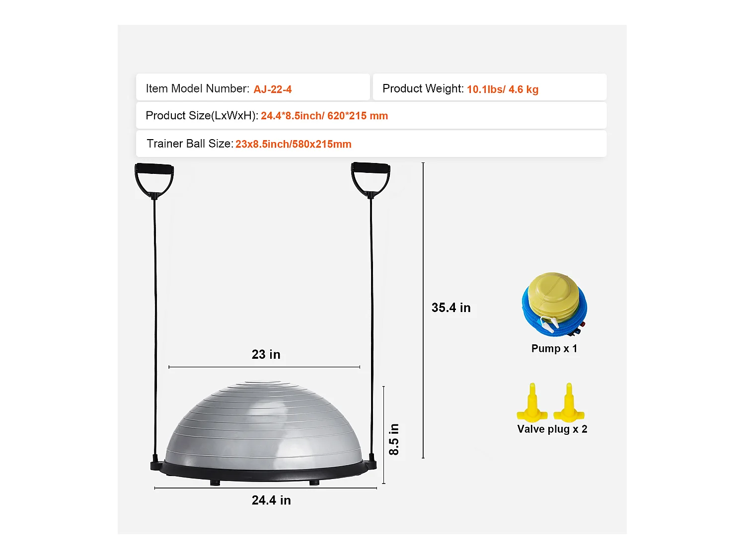 Ballons d'Exercice SucceBuy, Ballon d'Équilibre, 58 cm, Capacité de 300 kg, Gris