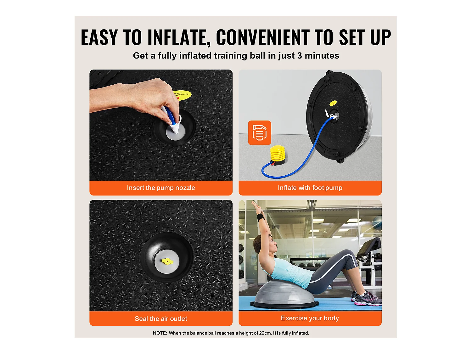 Ballons d'Exercice SucceBuy, Ballon d'Équilibre, 58 cm, Capacité de 300 kg, Gris