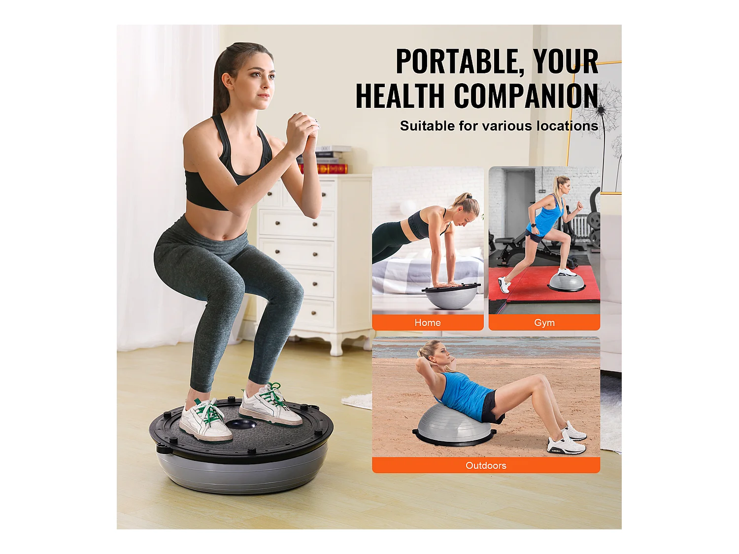 Ballons d'Exercice SucceBuy, Ballon d'Équilibre, 58 cm, Capacité de 300 kg, Gris