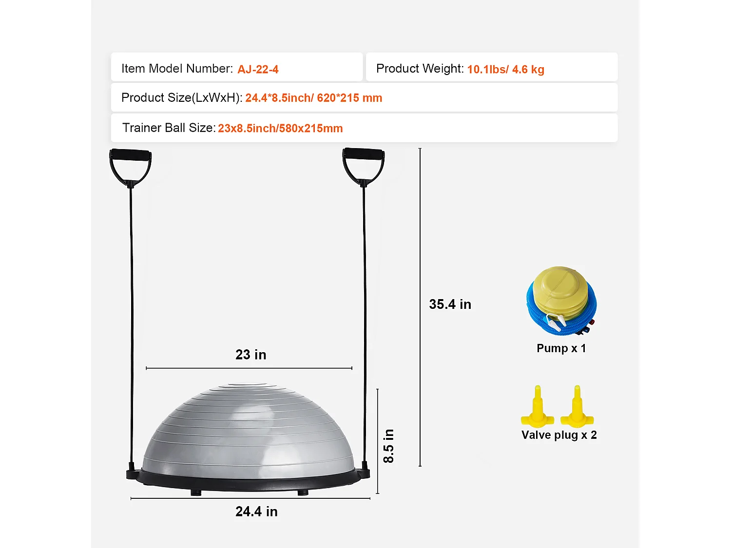Ballons d'Exercice SucceBuy, Ballon d'Équilibre, 58 cm, Capacité de 300 kg, Gris