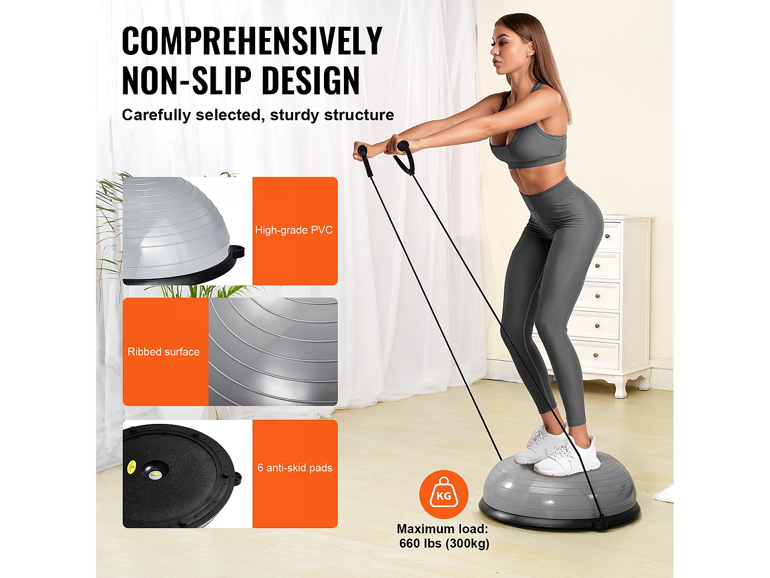 Ballons d'Exercice SucceBuy, Ballon d'Équilibre, 58 cm, Capacité de 300 kg, Gris