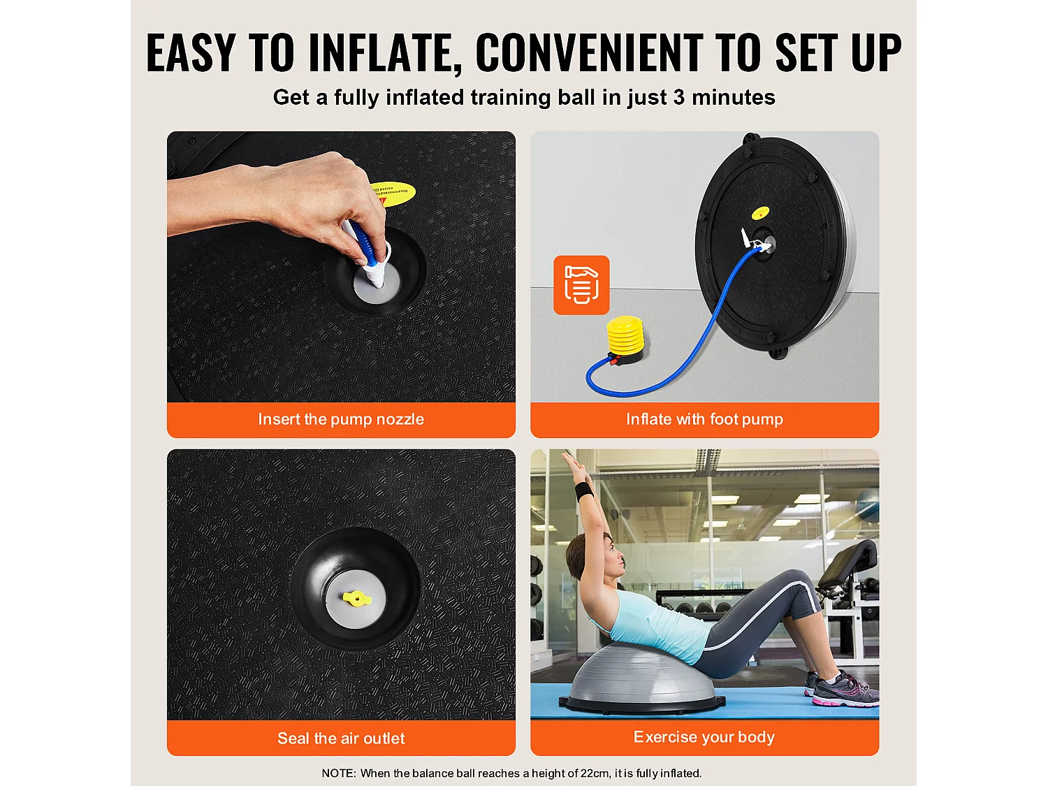 Ballons d'Exercice SucceBuy, Ballon d'Équilibre, 58 cm, Capacité de 300 kg, Gris