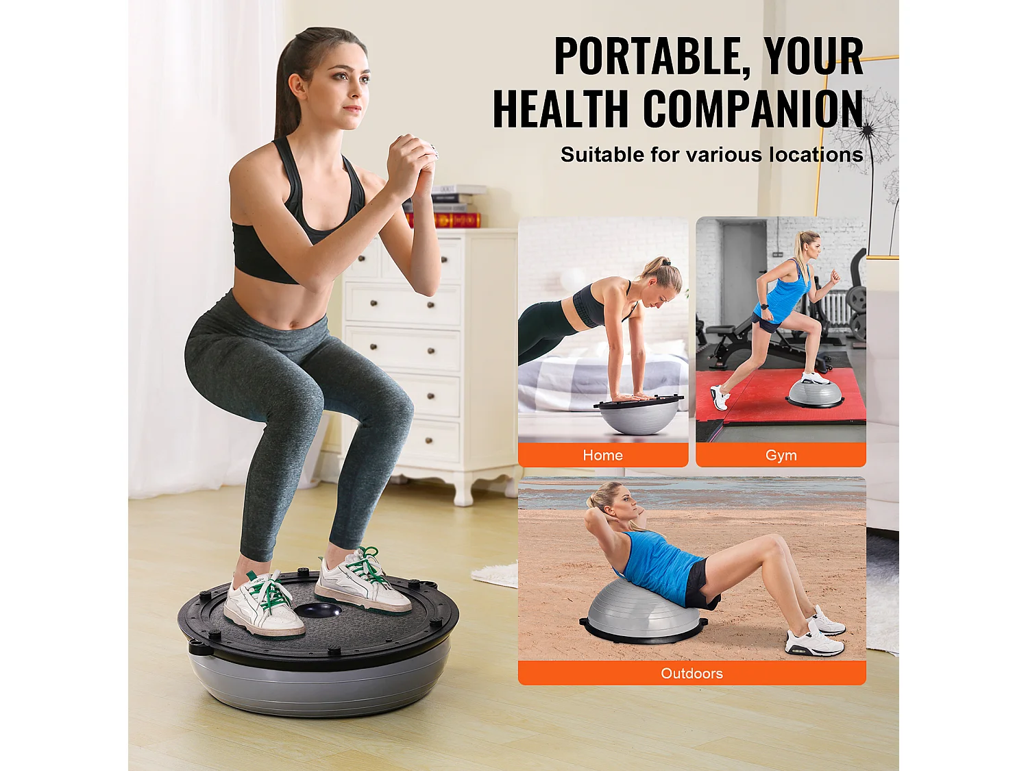 Ballons d'Exercice SucceBuy, Ballon d'Équilibre, 58 cm, Capacité de 300 kg, Gris