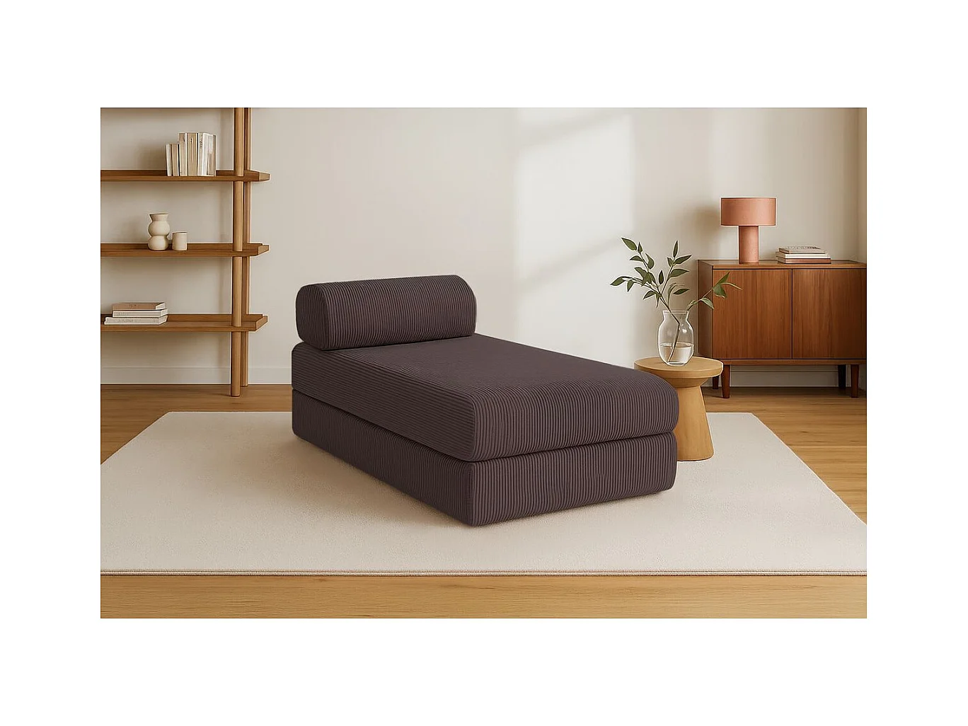 Méridienne modulable et convertible - Velours côtelé - Marron