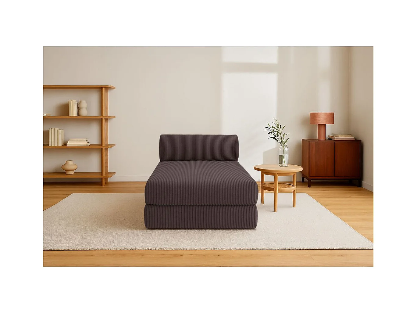 Méridienne modulable et convertible - Velours côtelé - Marron