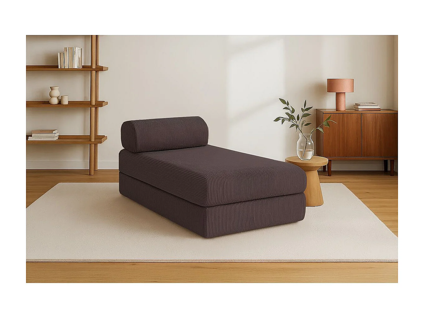 Méridienne modulable et convertible - Velours côtelé - Marron