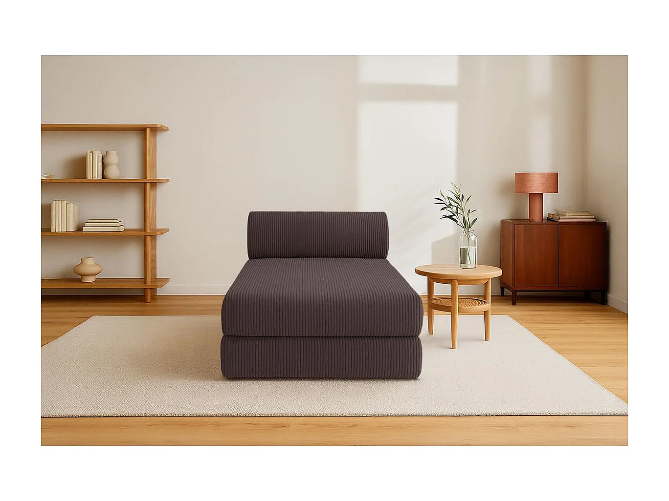 Méridienne modulable et convertible - Velours côtelé - Marron