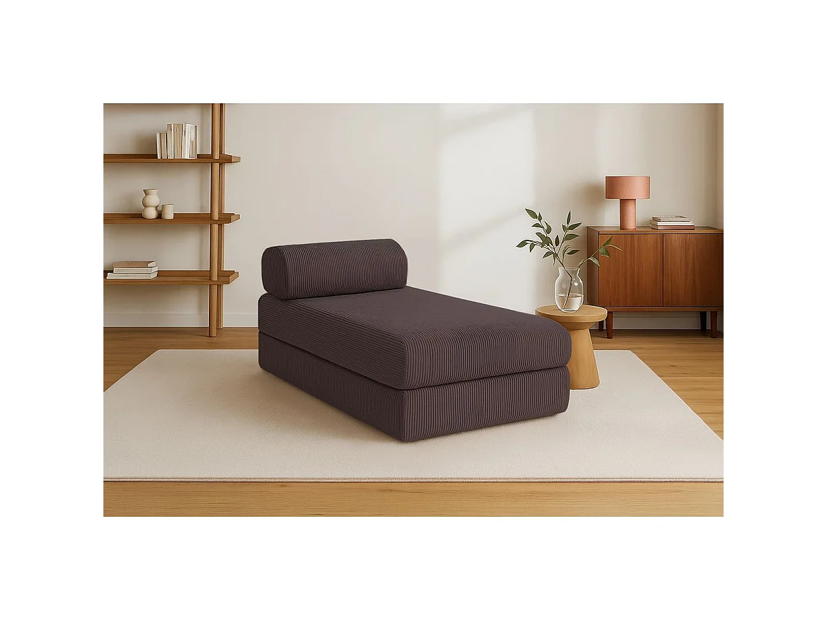 Méridienne modulable et convertible - Velours côtelé - Marron