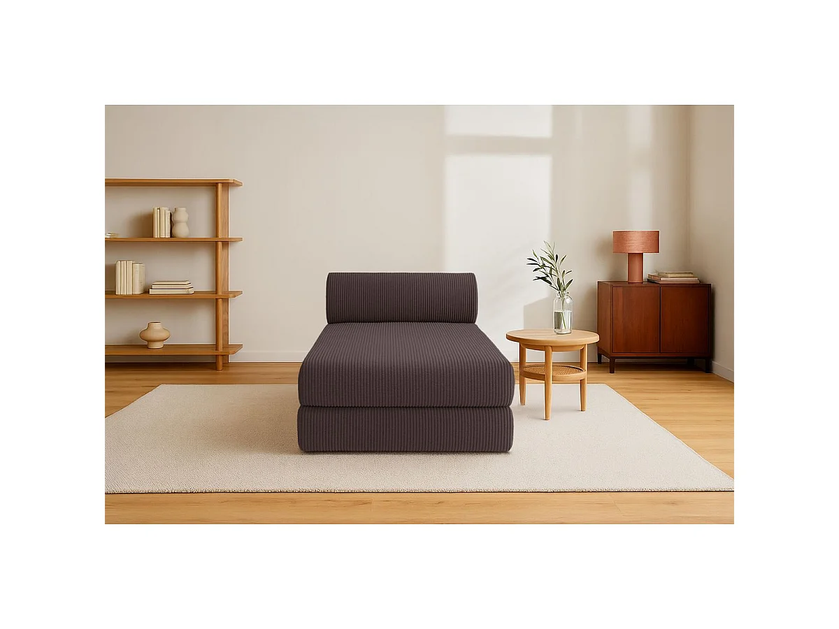Méridienne modulable et convertible - Velours côtelé - Marron