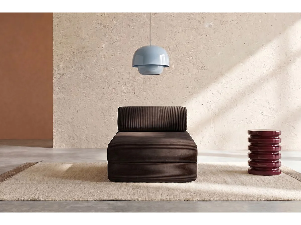 Méridienne modulable et convertible - Velours côtelé - Marron