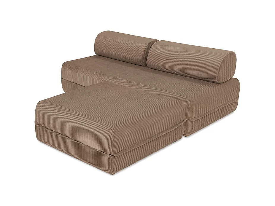 Canapé d'angle modulable et convertible 4 places - Velours côtelé - Taupe