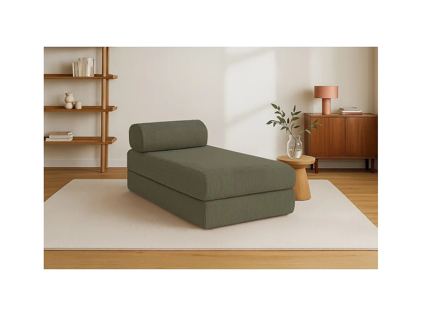 Méridienne modulable et convertible - Velours côtelé - Vert