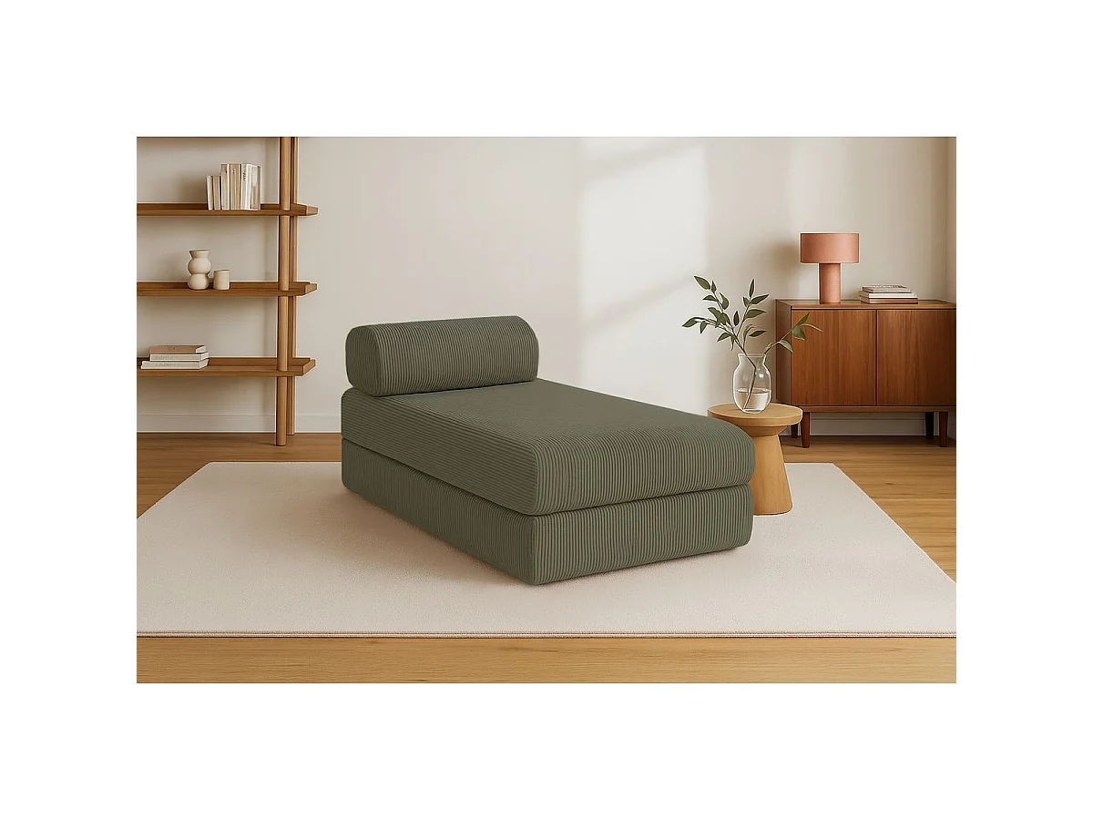 Méridienne modulable et convertible - Velours côtelé - Vert