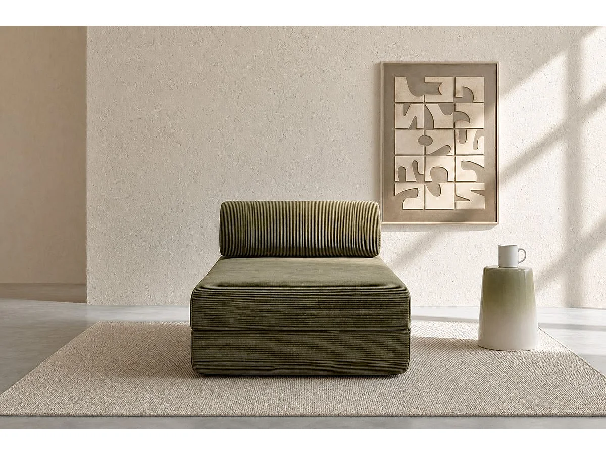 Méridienne modulable et convertible - Velours côtelé - Vert